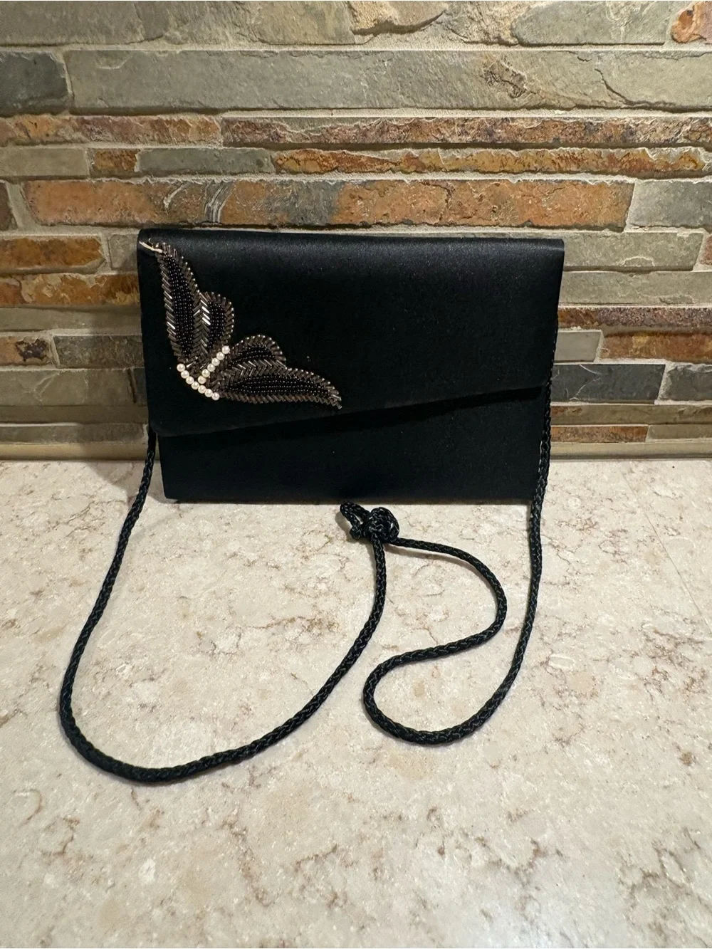 Black Evening Crossbody with Beaded Detail